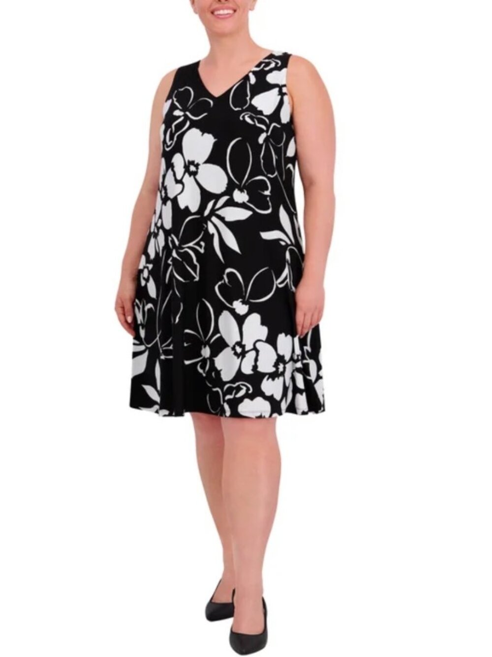 Anne Klein Women's Sleeveless Dress, Black/White